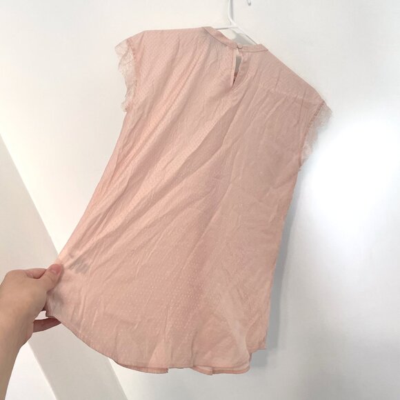 EXPRESS Light Baby Pink Textured Swiss Dot Lace Trim High Neck Coquette Blouse S - Picture 11 of 11